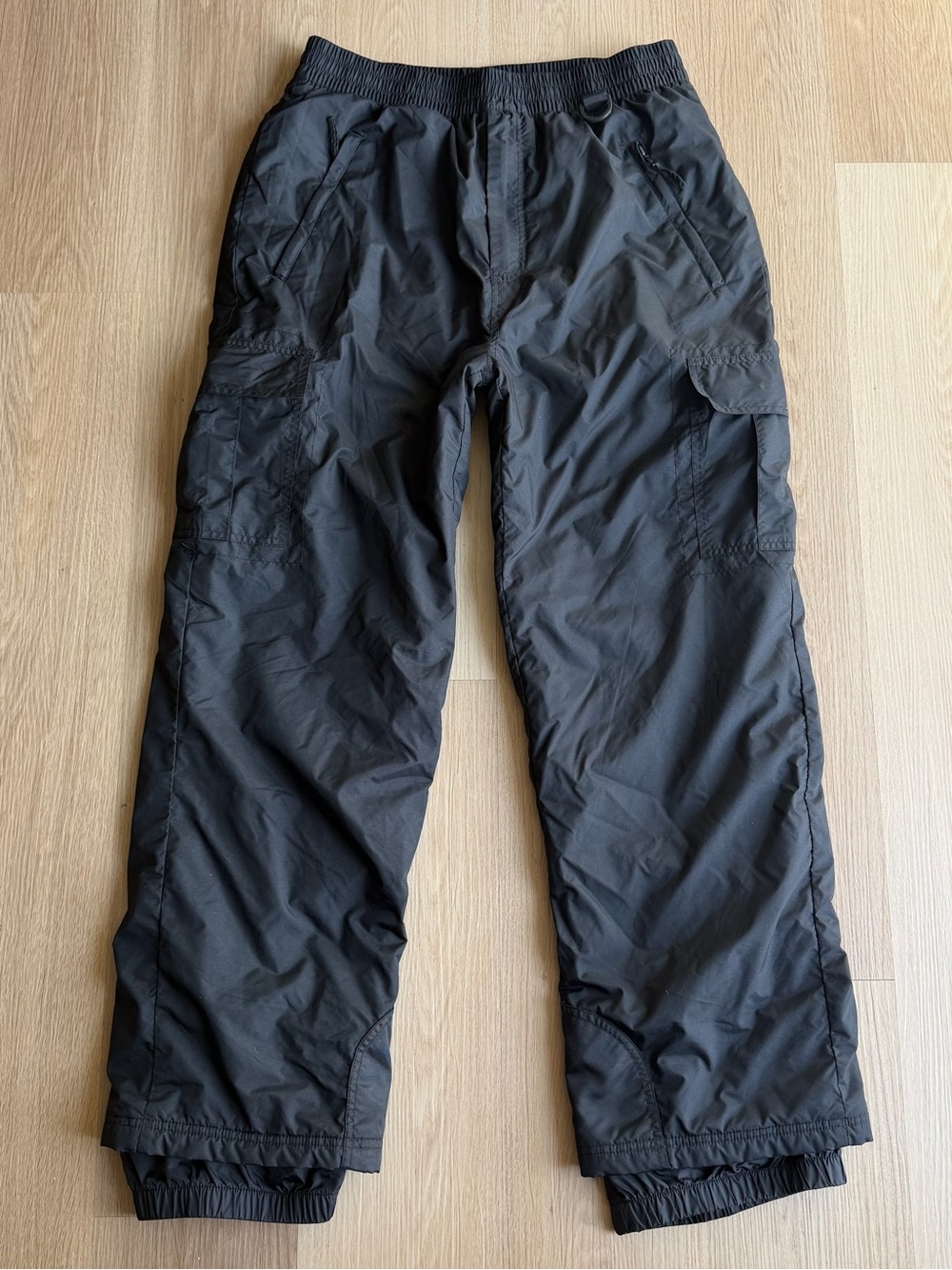 Sport Essentials Black Snow Pants L Nylon Elastic Waist Zip Pockets Ski